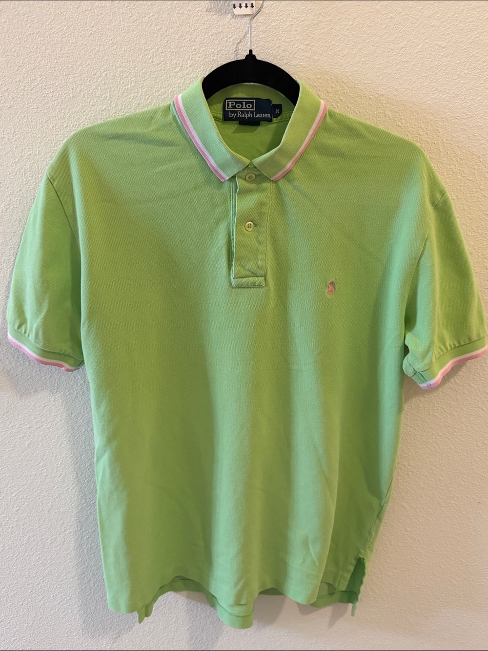 Polo Ralph Lauren Men's M Green Pink Trim Polo Shirt 100% Cotton